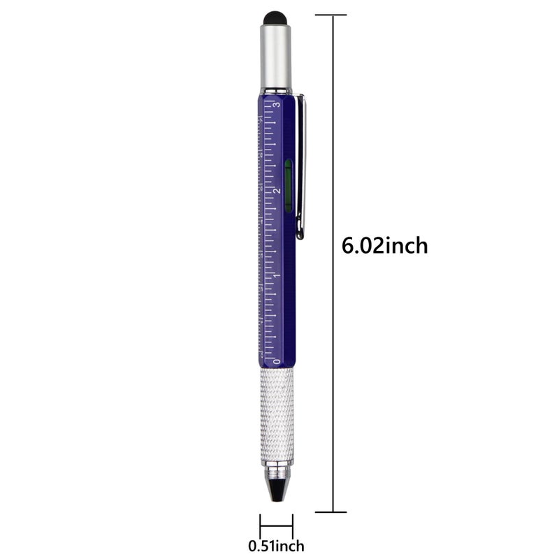 DUNBONG Metal Multi tool Pen 6-in-1 Stylus Pen - With Screwdriver, Ballpoint Pen Black ink, Stylus pen, Level and Ruler, 1-Count (Blue) - Image 2
